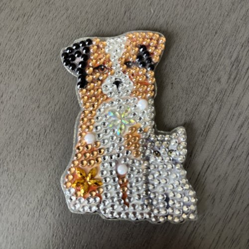 Diamond Art Magnet: Tan Dog/Black Ear & Gray Cat 