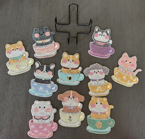 Diamond Art Coasters: Set of 10 - Dogs & Cats