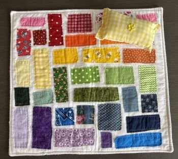 Quilted Blanket or Table Mat/Doll Blanket & Pillow, Multi-Color